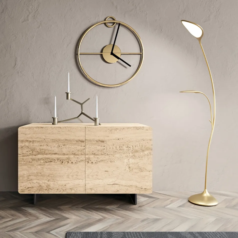 Příborník do obývacího pokoje se 2 dveřmi z travertinového mramoru Made in Italy - Jon Viadurini