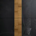 Příborník do obývacího pokoje se 4 dveřmi v povrchové úpravě venkovský vázaný dub a antracitové sklo - Ove Viadurini