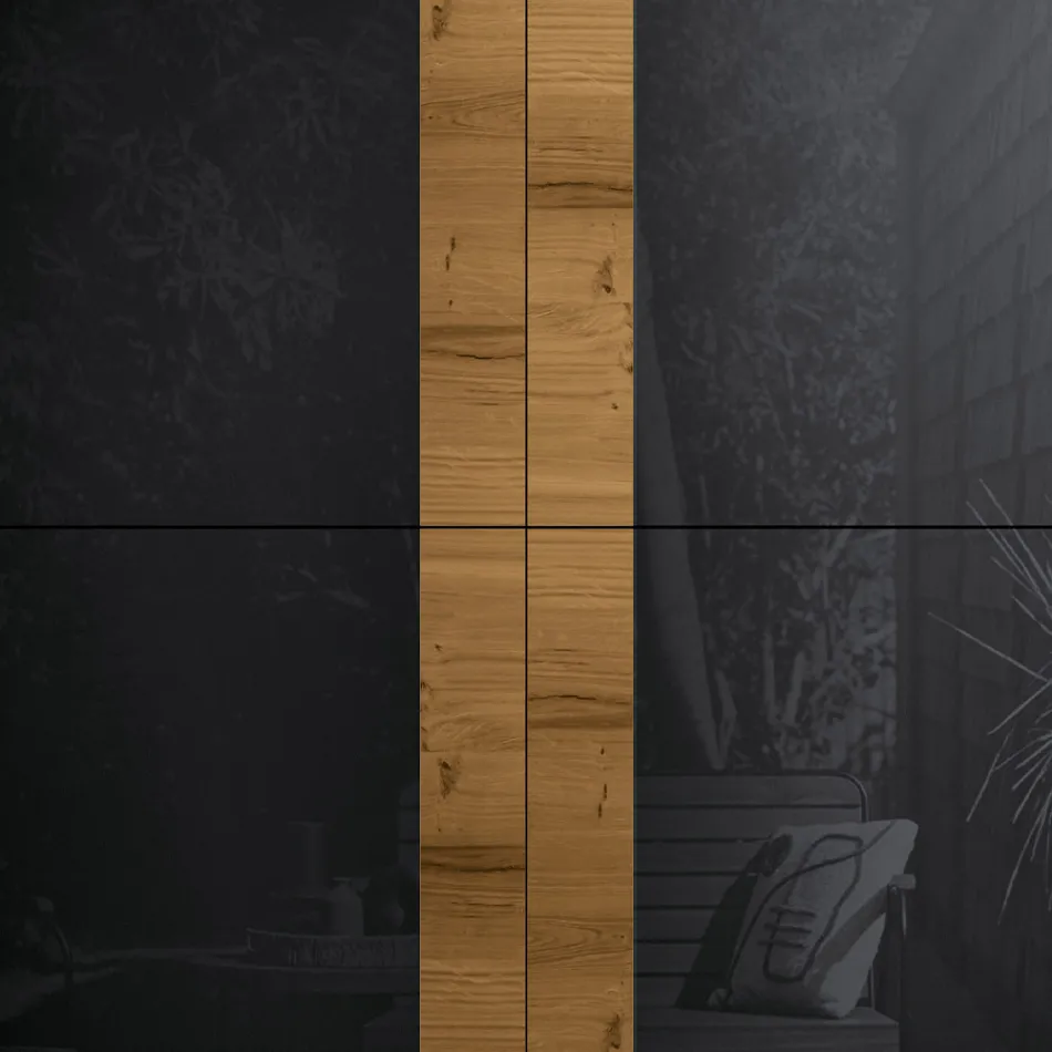 Příborník do obývacího pokoje se 4 dveřmi v povrchové úpravě venkovský vázaný dub a antracitové sklo - Ove Viadurini