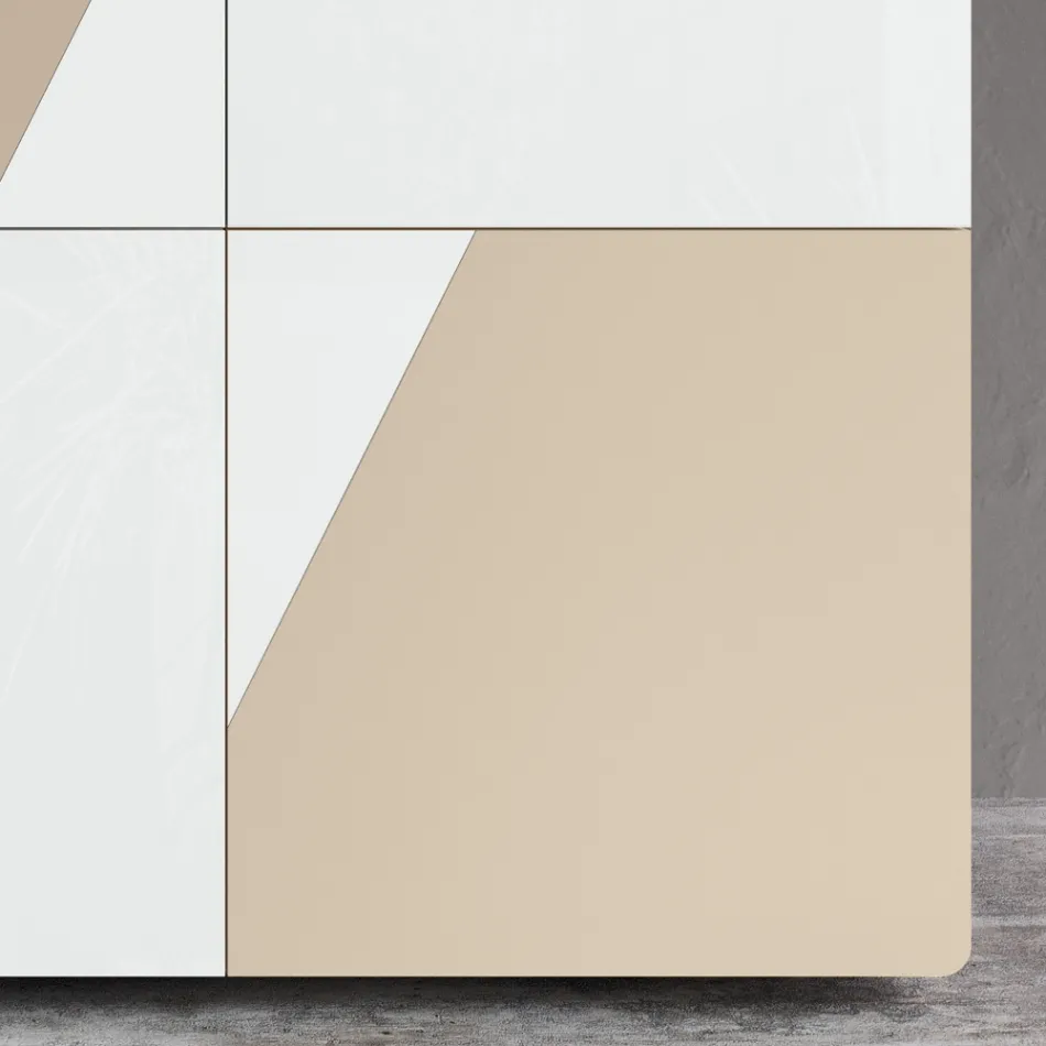 Příborník do obývacího pokoje se 4 dveřmi z bílého skla a norkové povrchové úpravy Made in Italy - Eva Viadurini