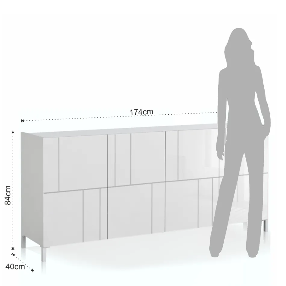 Příborník do obývacího pokoje se 4 sítotiskovými dveřmi Made in Italy - Aringa Viadurini