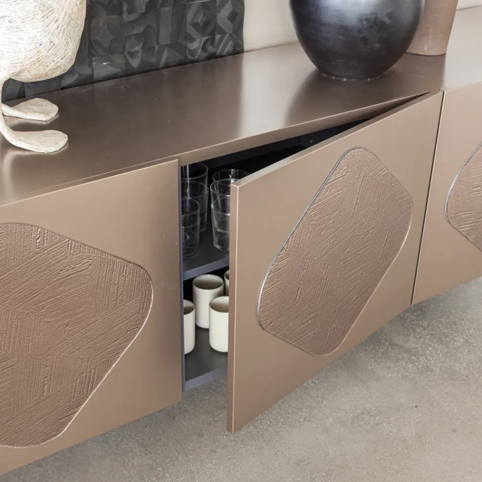 Příborník do obývacího pokoje s koordinovanými skleněnými vložkami Made in Italy - Palma Viadurini