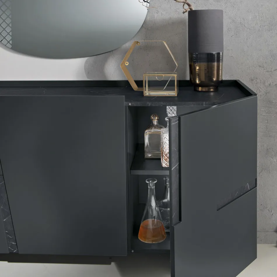 Příborník do obývacího pokoje se 3 dvířky z lakovaného MDF, vyrobeno v Itálii - Elena Viadurini