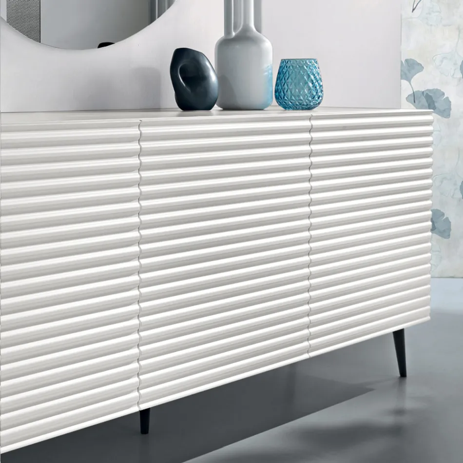 Příborník do obývacího pokoje se 3 dvířky z MDF potažený lakovaným PVC Vyrobeno v Itálii - Desideria Viadurini