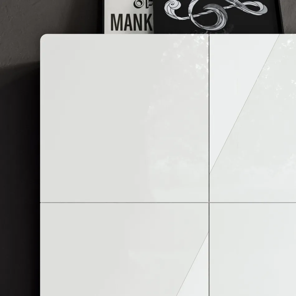 Příborník do obývacího pokoje se 4 dveřmi v bílé skleněné povrchové úpravě Made in Italy - Eline Viadurini