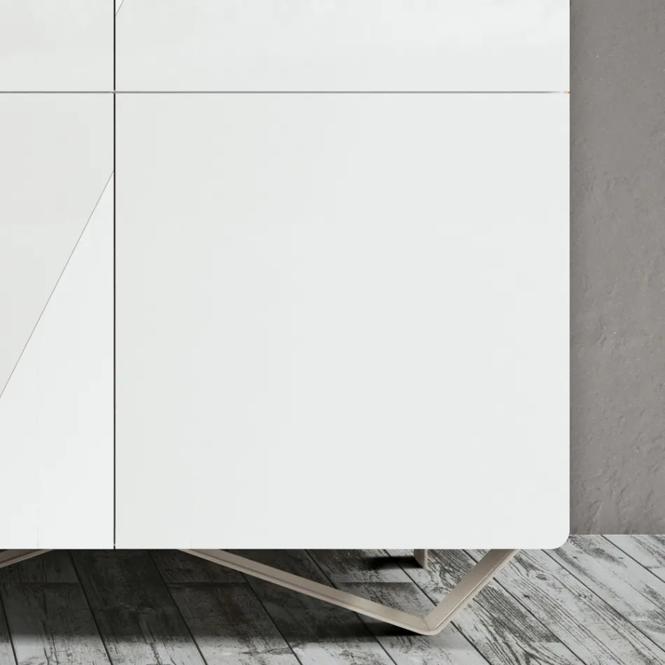 Příborník do obývacího pokoje se 4 dveřmi v bílé skleněné povrchové úpravě Made in Italy - Eline Viadurini