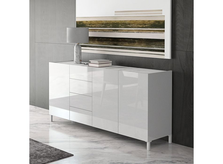 Příborník do obývacího pokoje z bílého dřeva a melaminu Made in Italy - Alosa Viadurini