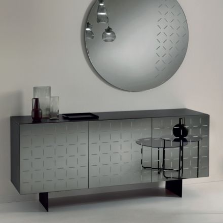 Dřevěný příborník do obývacího pokoje se zrcadlovými dveřmi Made in Italy - Arenella Viadurini