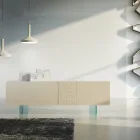 Příborník do obývacího pokoje z matného lakovaného MDF a skla Made in Italy - Ninetta Viadurini