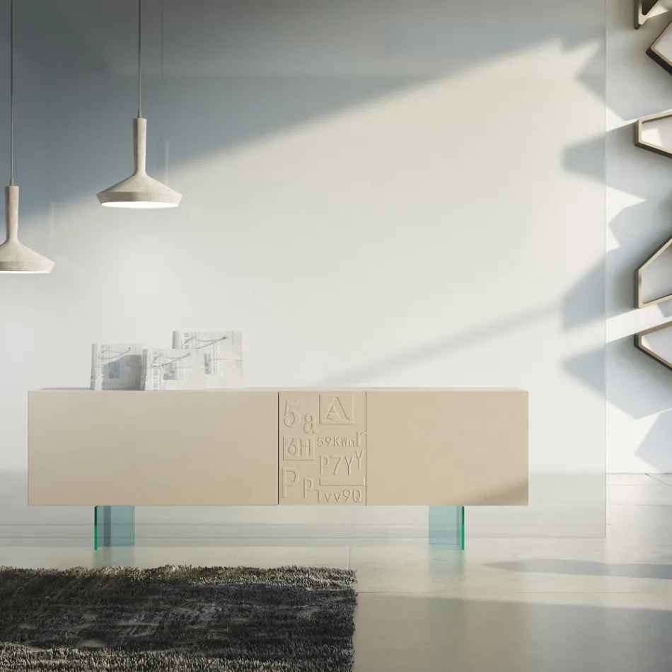 Příborník do obývacího pokoje z matného lakovaného MDF a skla Made in Italy - Ninetta Viadurini