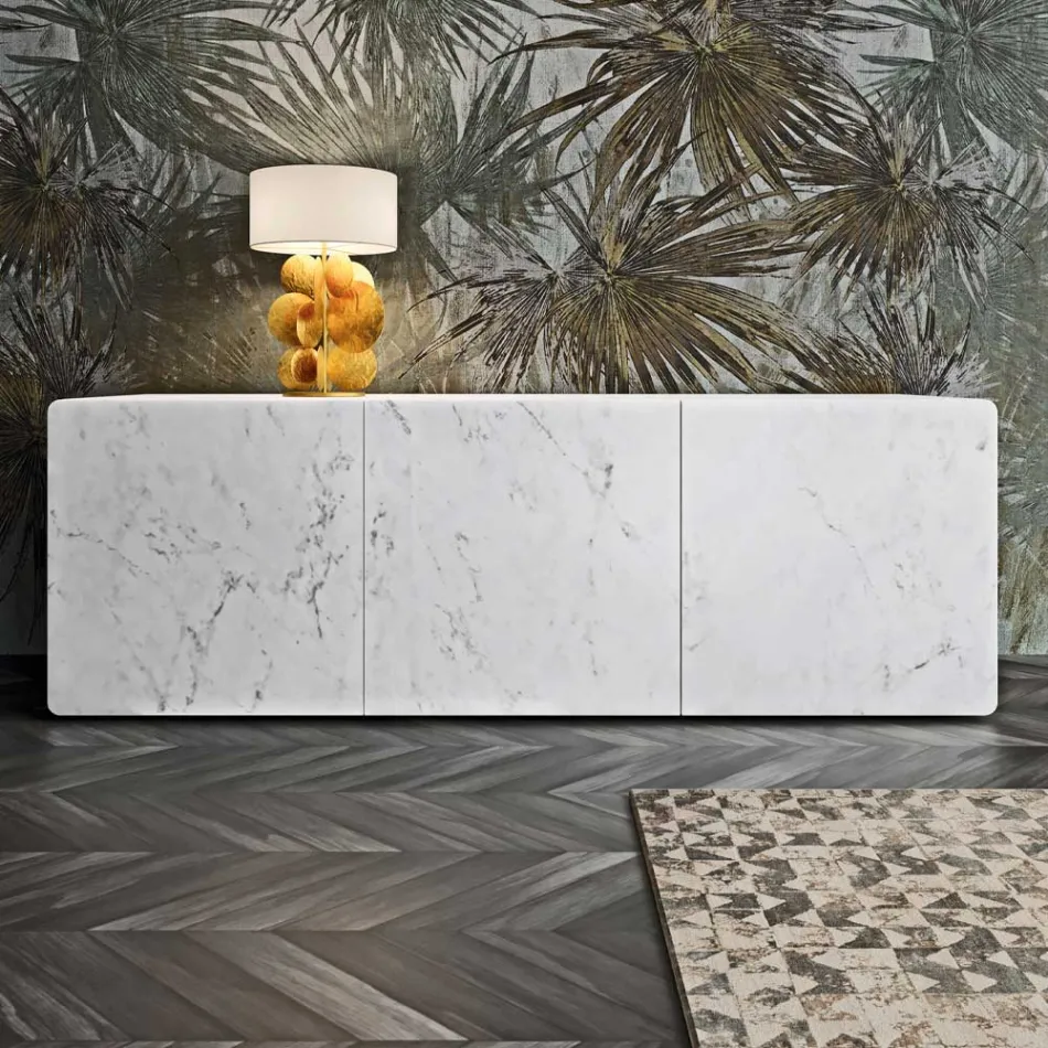 Příborník do obývacího pokoje se 3 dveřmi v povrchové úpravě Carrara Marble Made in Italy - Finn Viadurini