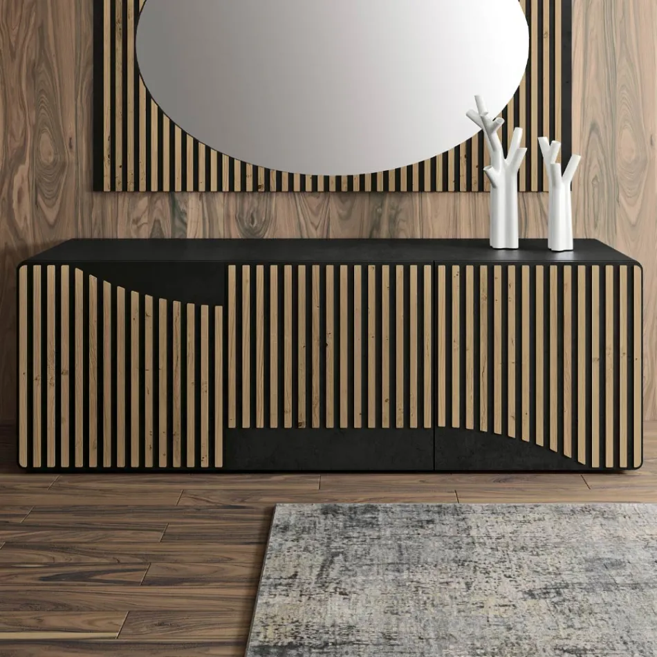 Příborník do obývacího pokoje se 3 dveřmi v povrchové úpravě severský knotovaný dub - Linda Viadurini