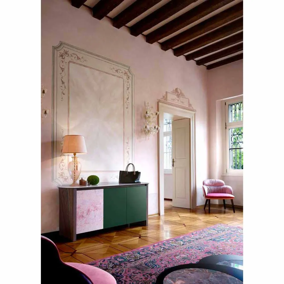 Designový příborník v Gresu se strukturou ze dřeva a MDF vyrobený v Itálii - Cunea Viadurini