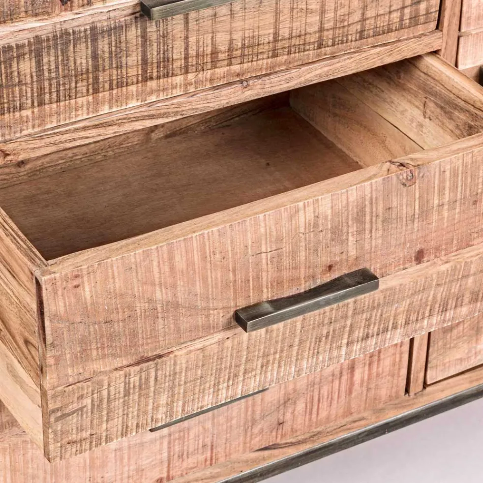 Příborník z akátového dřeva a oceli 2 dvířka a 3 zásuvky Homemotion - Aimune Viadurini