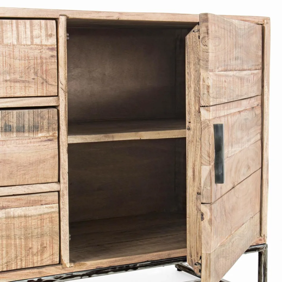 Příborník z akátového dřeva a oceli 2 dvířka a 3 zásuvky Homemotion - Aimune Viadurini