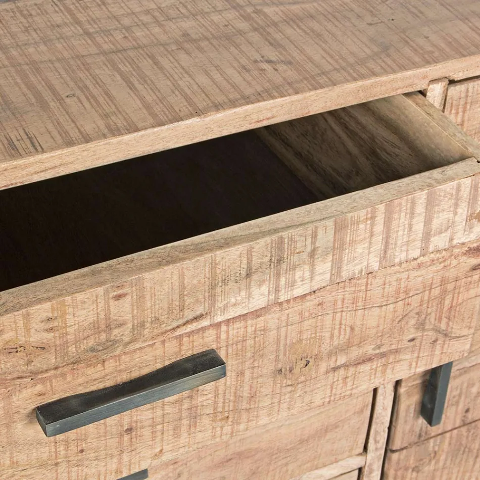 Příborník z akátového dřeva a oceli 2 dvířka a 3 zásuvky Homemotion - Aimune Viadurini