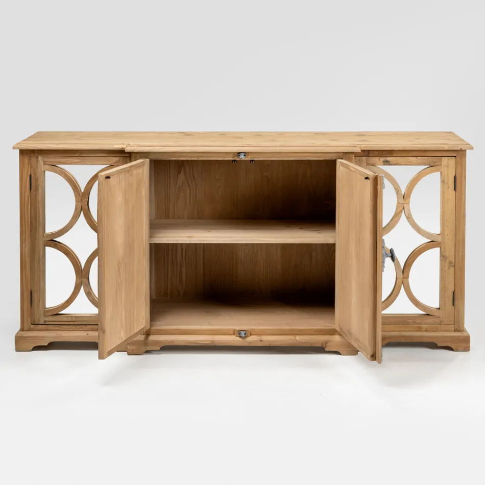 Příborník z přírodní borovice se zrcadlovými dvířky - Agnone Viadurini