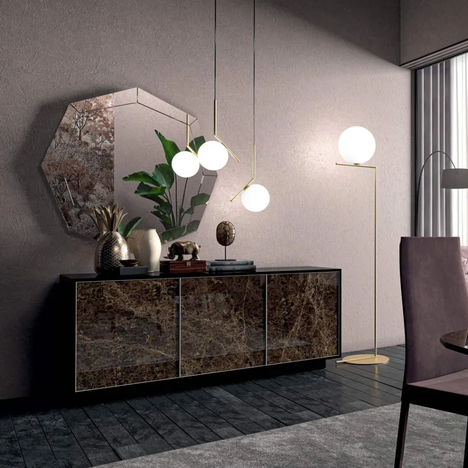 Příborník z lakovaného dřeva se 2 nebo 3 keramickými dvířky Vyrobeno v Itálii - Fiorenza Viadurini