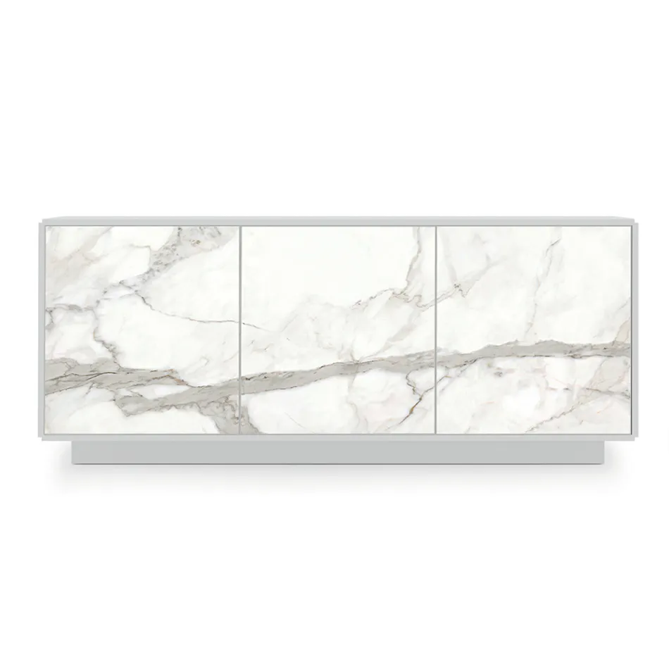 Příborník z lakovaného dřeva se 2 nebo 3 keramickými dvířky Vyrobeno v Itálii - Fiorenza Viadurini