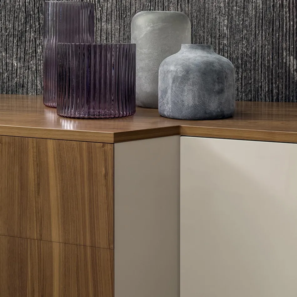 Příborník z Mdf se 2 dvířky a 2 vyčnívajícími zásuvkami se šikmými stranami - Caspiter Viadurini