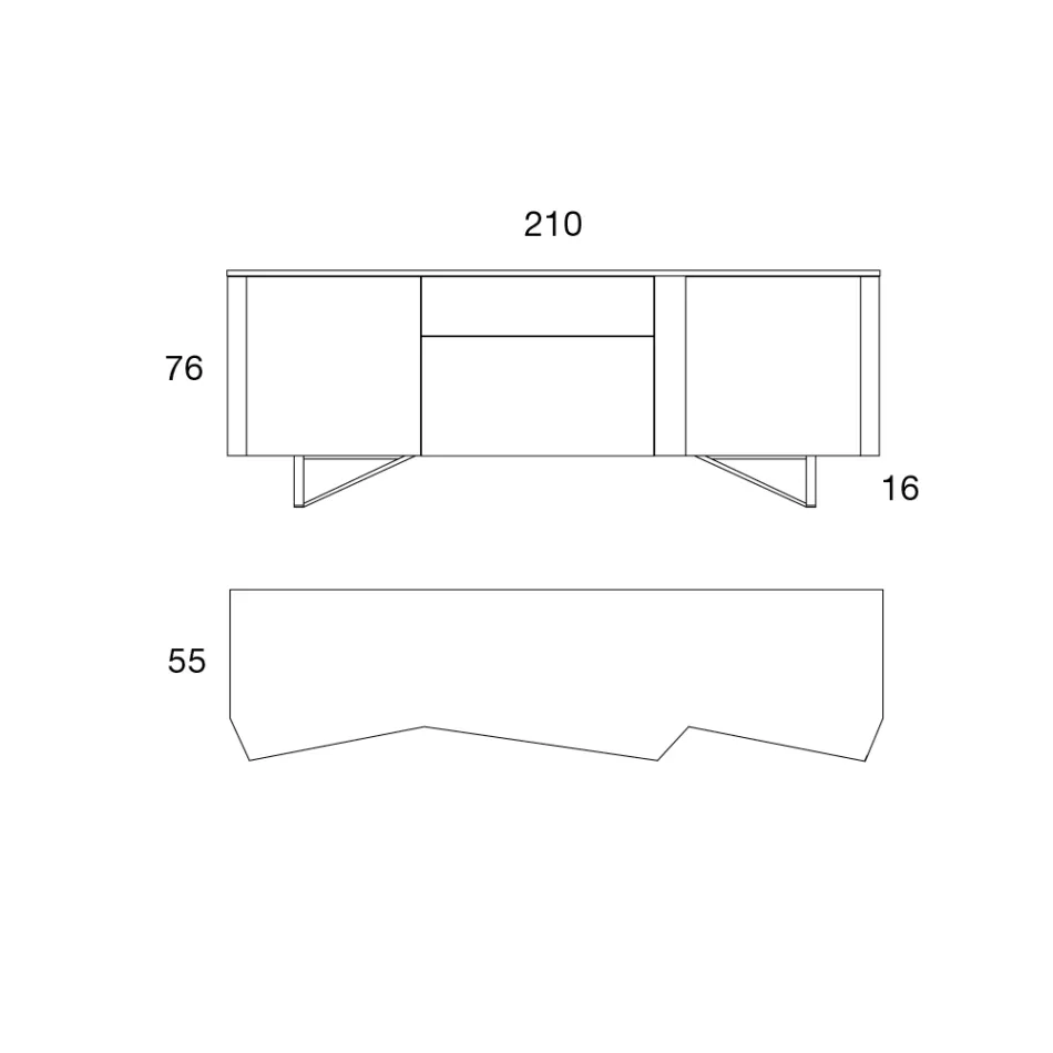 Příborník z Mdf se 2 dvířky a 2 vyčnívajícími zásuvkami se šikmými stranami - Caspiter Viadurini