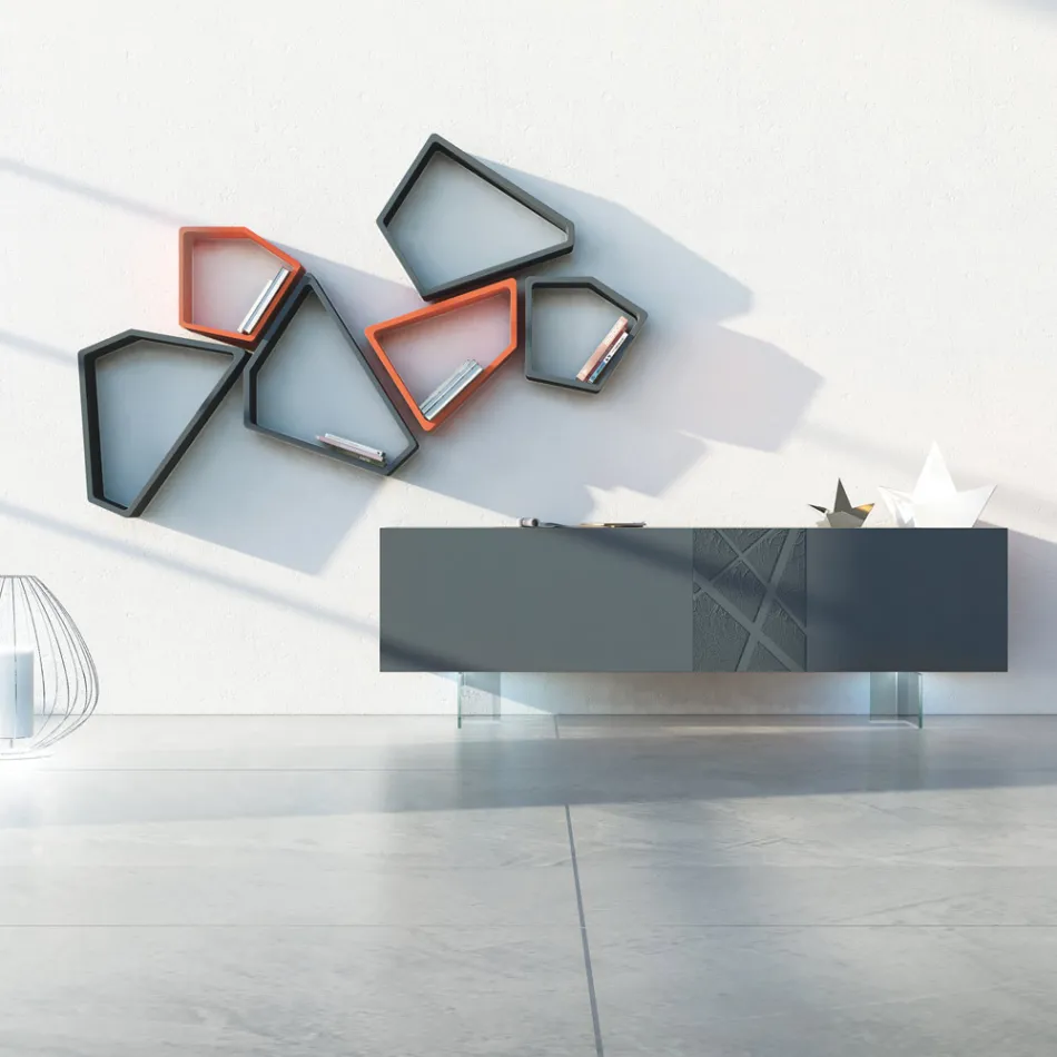 Příborník v grafitově šedé Mdf se skleněnými nohami Made in Italy - Zelia Viadurini