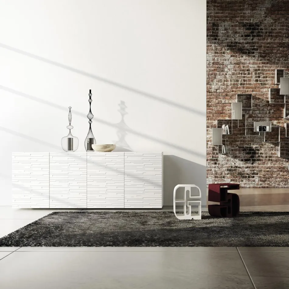 Příborník z matně bílé lakované Mdf desky se zdobenými dvířky Made in Italy - Chicago Viadurini