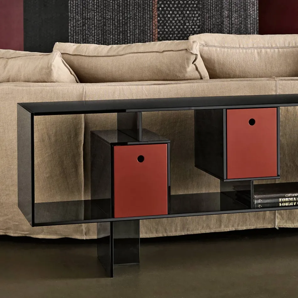 Skleněná příborník se třemi zásuvkami, elegantní design, vyrobeno v Itálii - Senera Viadurini