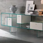Skleněná příborník se třemi zásuvkami, elegantní design, vyrobeno v Itálii - Senera Viadurini