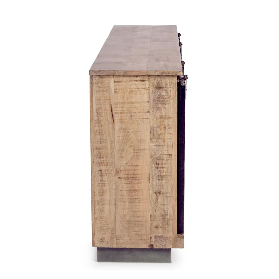 Příborník do obývacího pokoje z mangového dřeva a oceli se 2 dvířky a 3 zásuvkami - Sinfony Viadurini