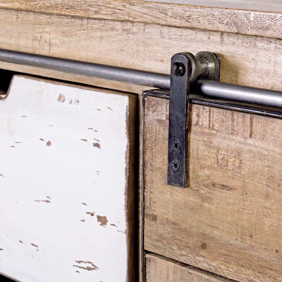 Příborník do obývacího pokoje z mangového dřeva a oceli se 2 dvířky a 3 zásuvkami - Sinfony Viadurini