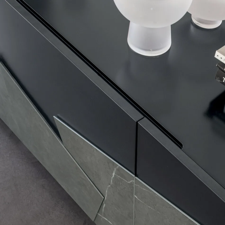 Příborník do obývacího pokoje z lakované Mdf 3 dveře s keramickými vložkami - Imperio Viadurini