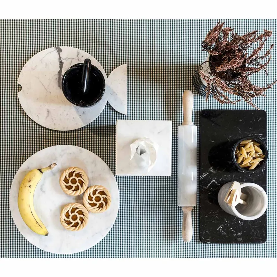 Mramorový váleček s dřevěnými držadly vyrobenými v Itálii - Senni Viadurini