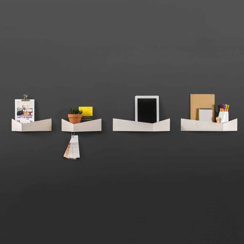 Designová nástěnná police z překližky a kovu s věšákem - Berema Viadurini