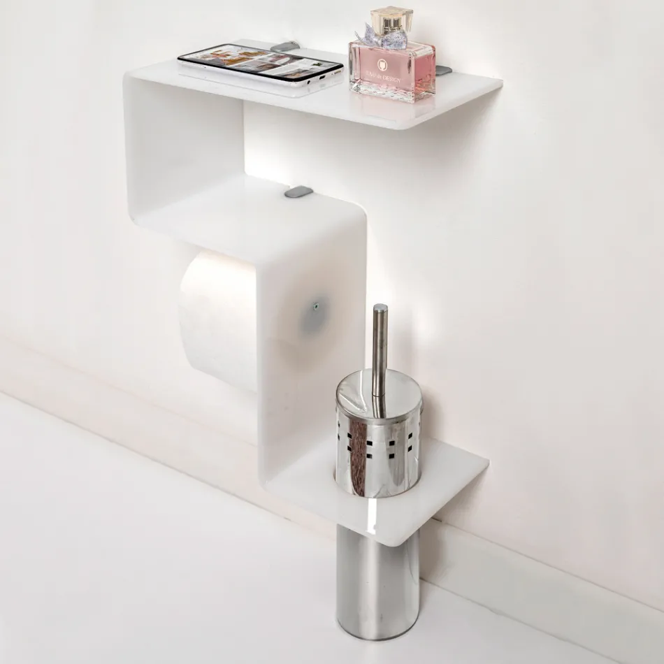 Koupelnová polička s držákem role a držákem na toaletní kartáč Made in Italy - Scrooge Viadurini