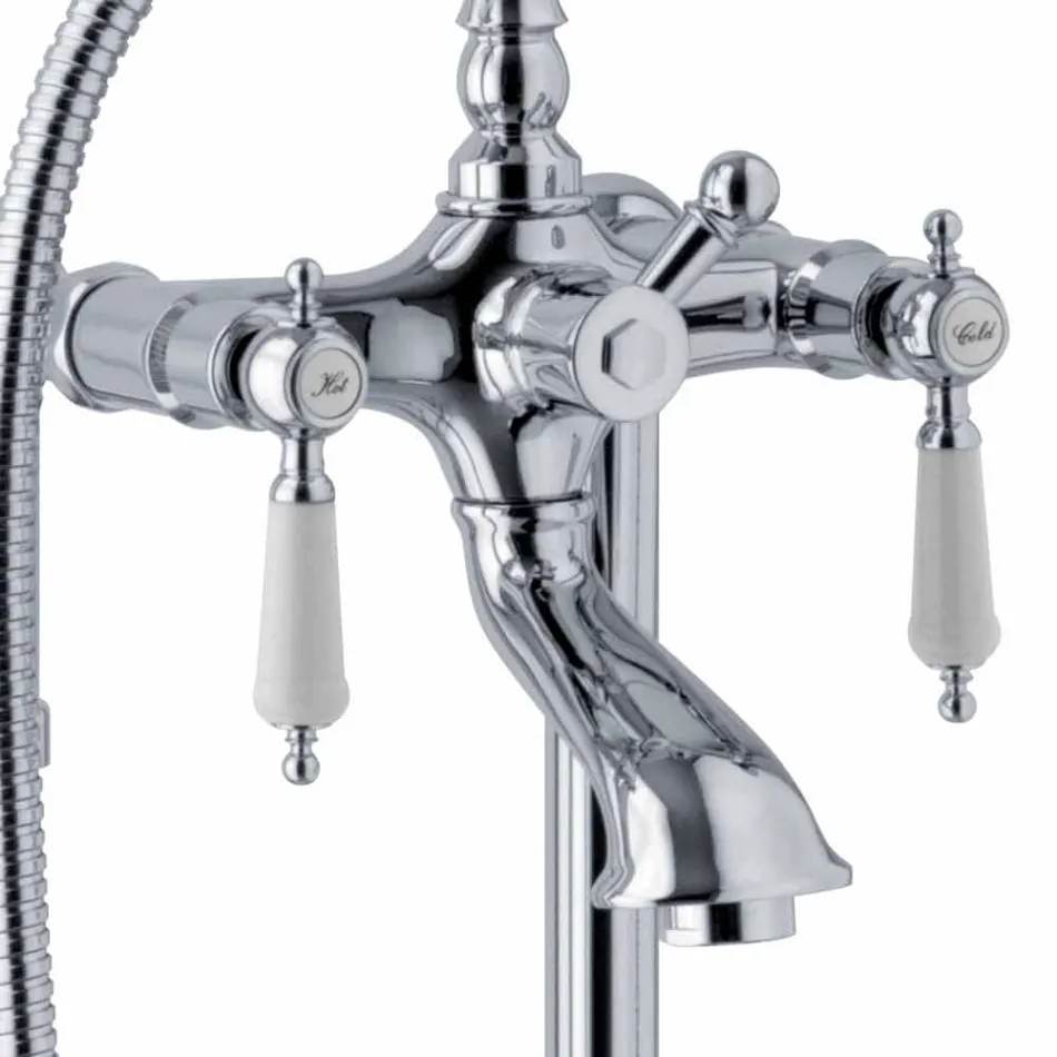 Sloupová baterie pro vanu se sprchou v mosazi vyrobené v Itálii - Shelly Viadurini