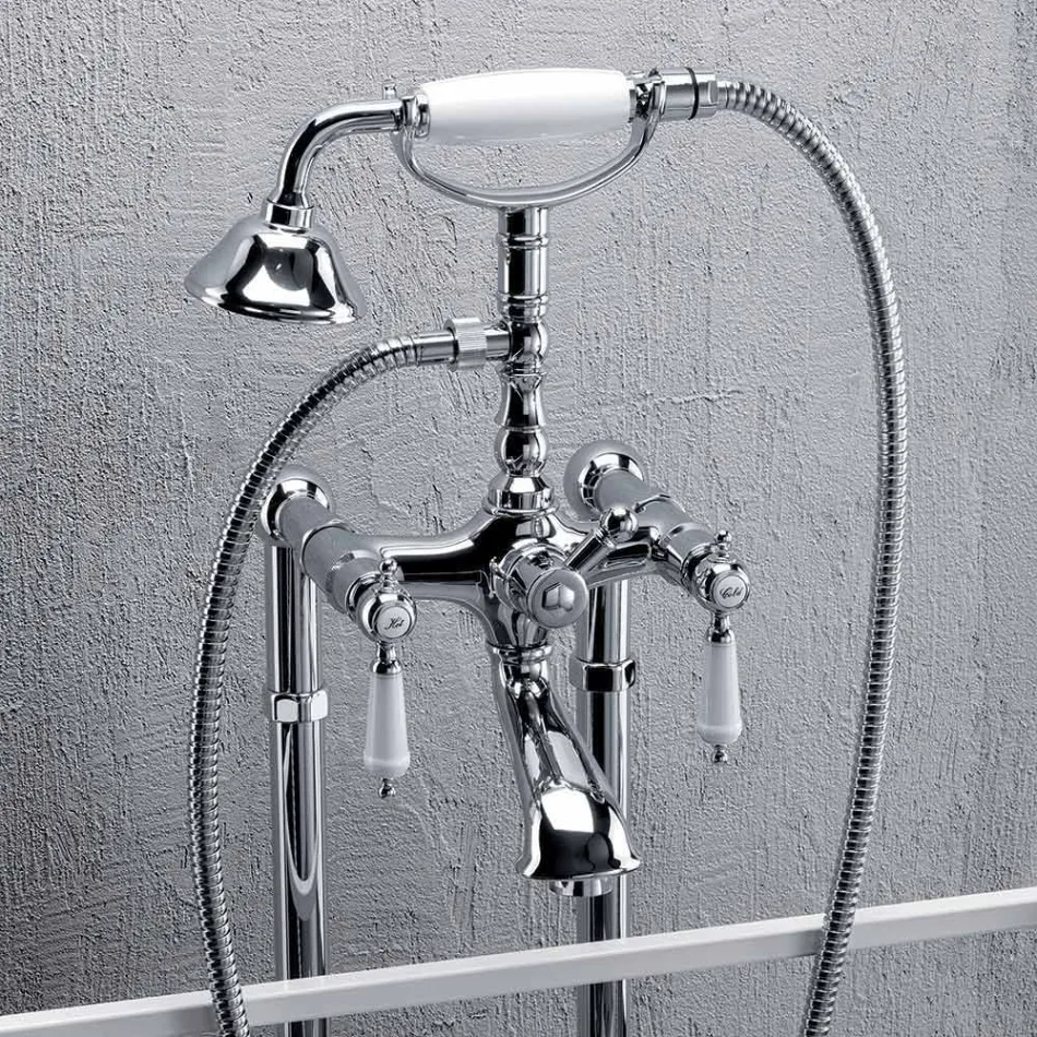 Sloupová baterie pro vanu se sprchou v mosazi vyrobené v Itálii - Shelly Viadurini