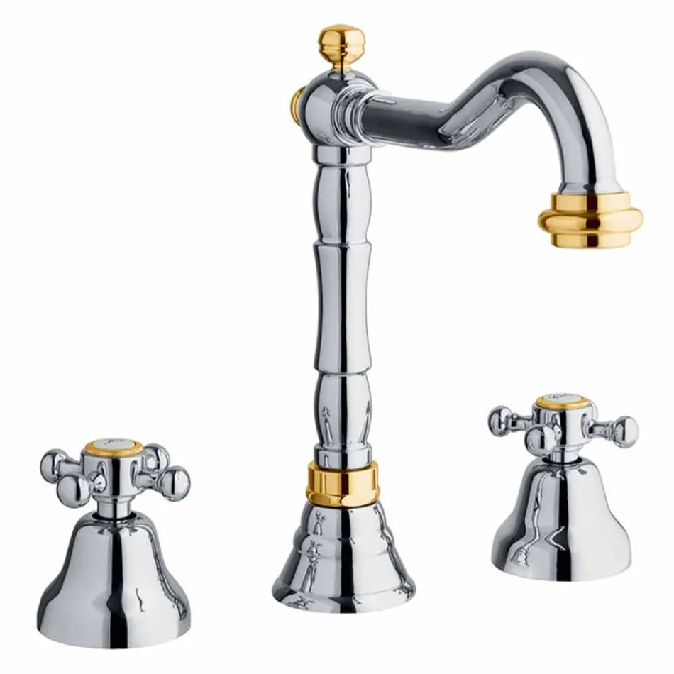 Klasická 3-otvorová baterie pro umyvadlo z mosazi vyrobené v Itálii - Lisca Viadurini