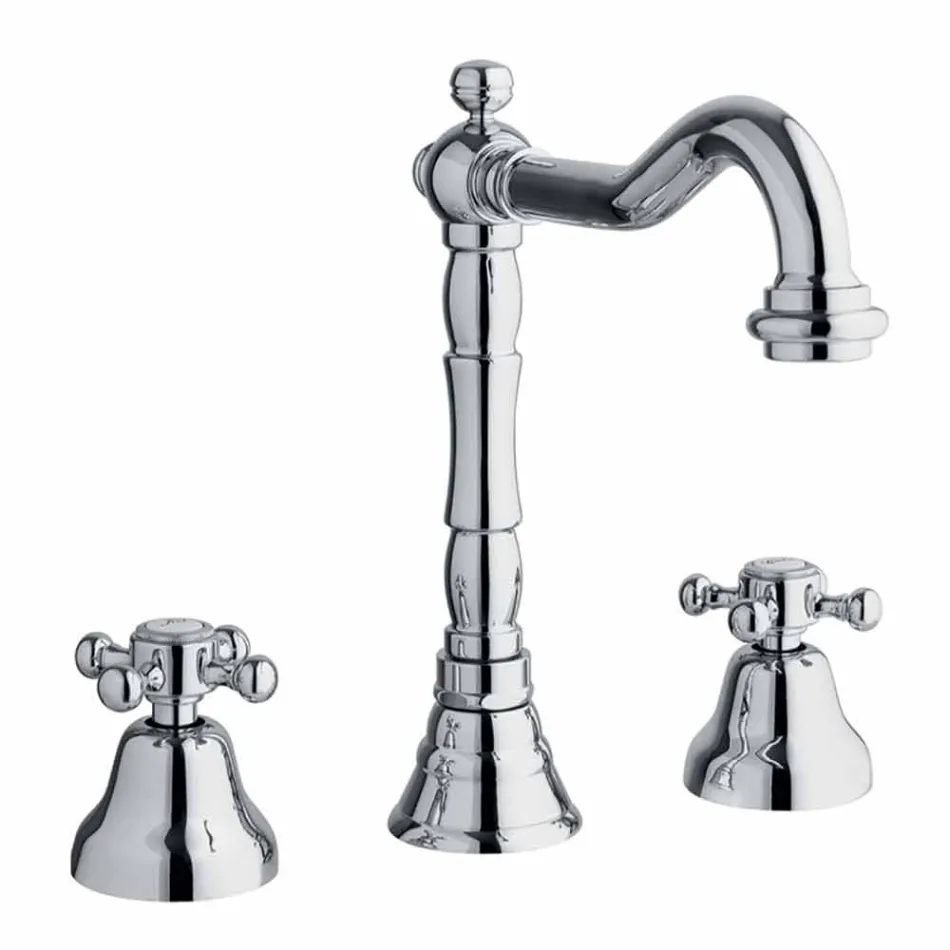 Klasická 3-otvorová baterie pro umyvadlo z mosazi vyrobené v Itálii - Lisca Viadurini