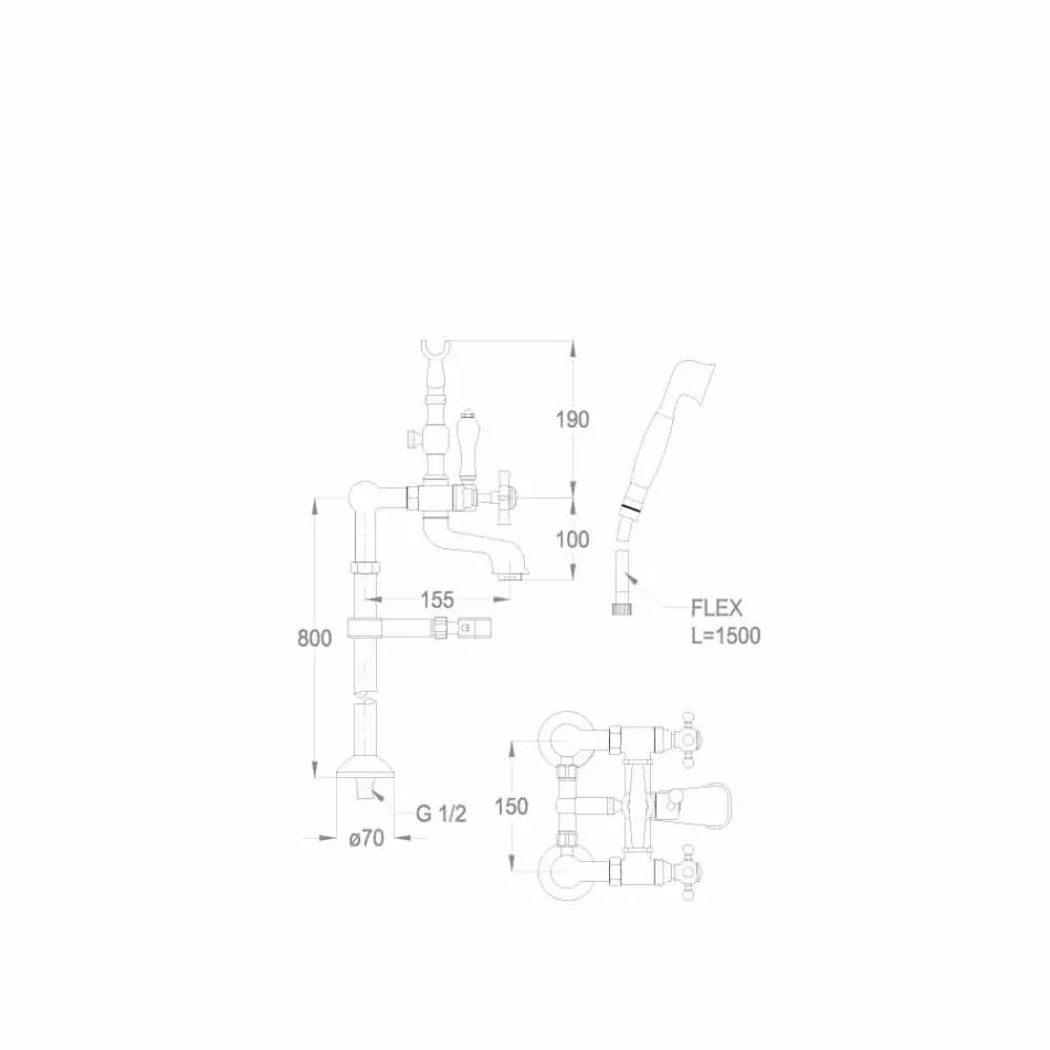 Klasická podlahová baterie pro vanu Made in Italy Mosaz - Omidio Viadurini