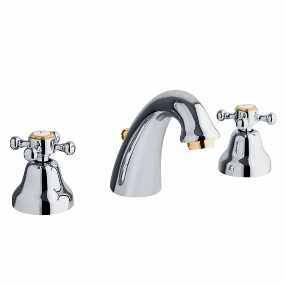 Tříotvorová umyvadlová baterie v mosazi klasického designu vyrobená v Itálii - Lisca Viadurini