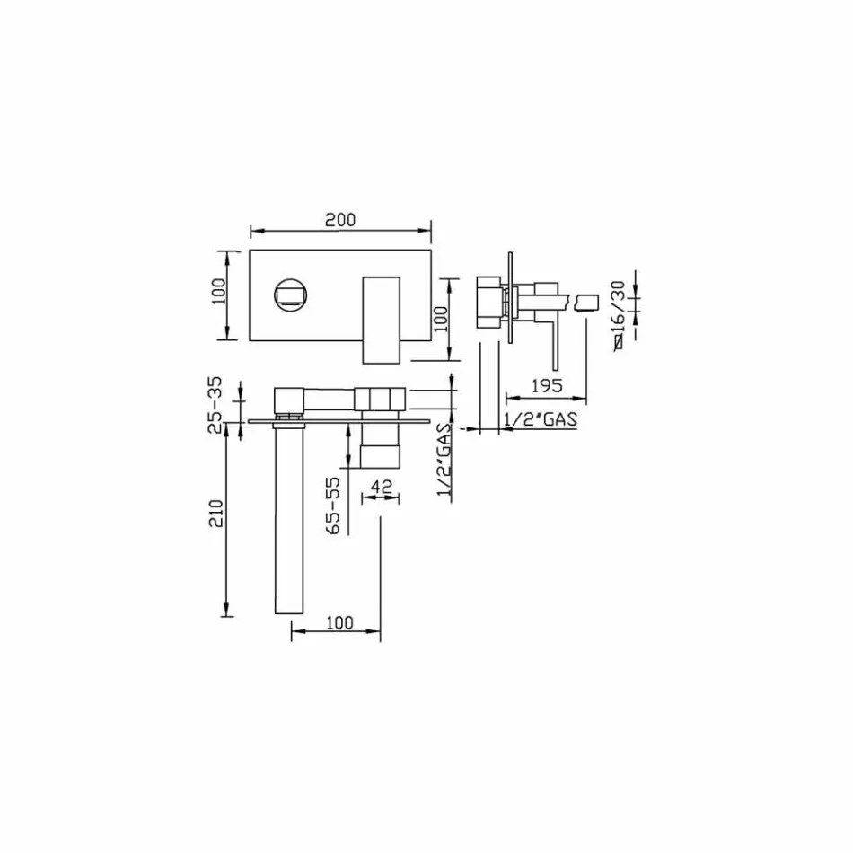 Nástěnná umyvadlová baterie pro koupelnovou desku vyrobenou v Itálii - Panela Viadurini
