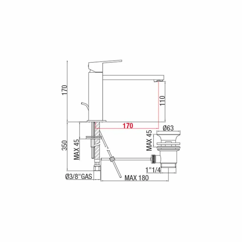 Umyvadlová baterie s výtokem 170 mm, středová vzdálenost Vyrobeno v Itálii - Medida Viadurini