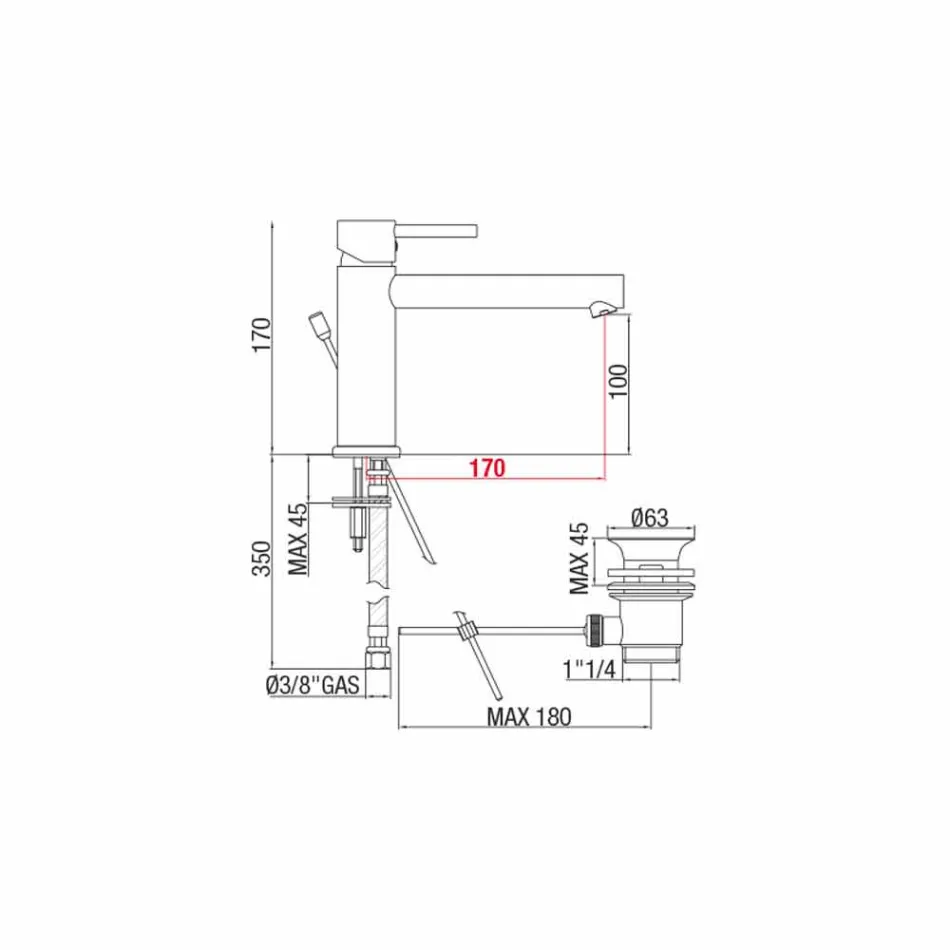 Mosazná umyvadlová baterie s výtokem 170 mm, středová vzdálenost Vyrobeno v Itálii - Ermia Viadurini