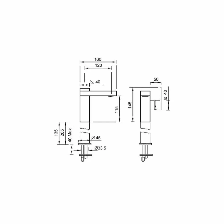 Koupelnová dřezová baterie s boční páčkou vyrobená v Itálii - Panela Viadurini