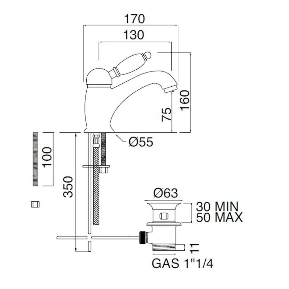 Ručně vyráběná mosazná umyvadlová baterie klasického stylu s pákou - Noriana Viadurini