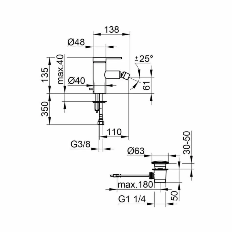 Moderní bidetová baterie s odtokovou soupravou z chromového kovu - zanio Viadurini