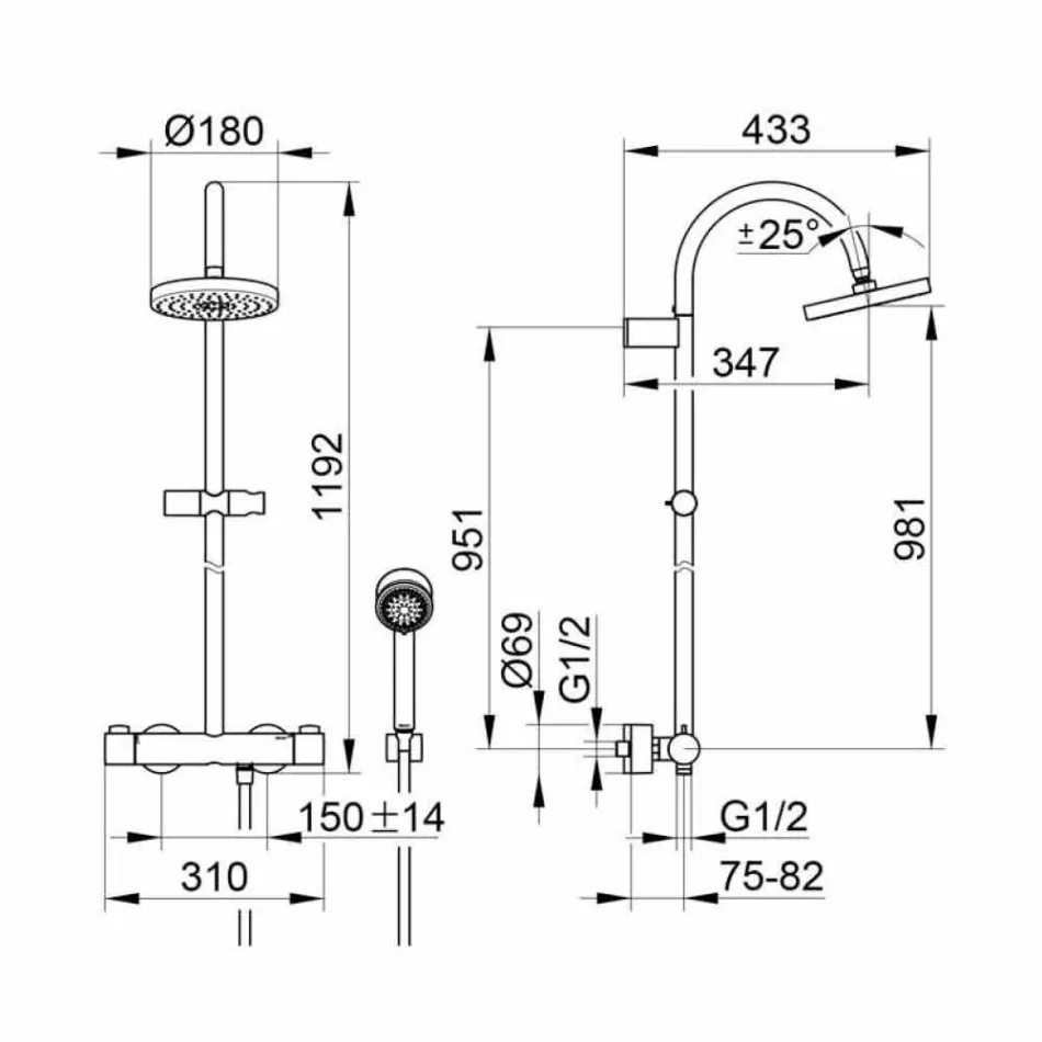 Moderní sprchová baterie se sprchovou hlavicí a kovovou sprchou - Zanio Viadurini