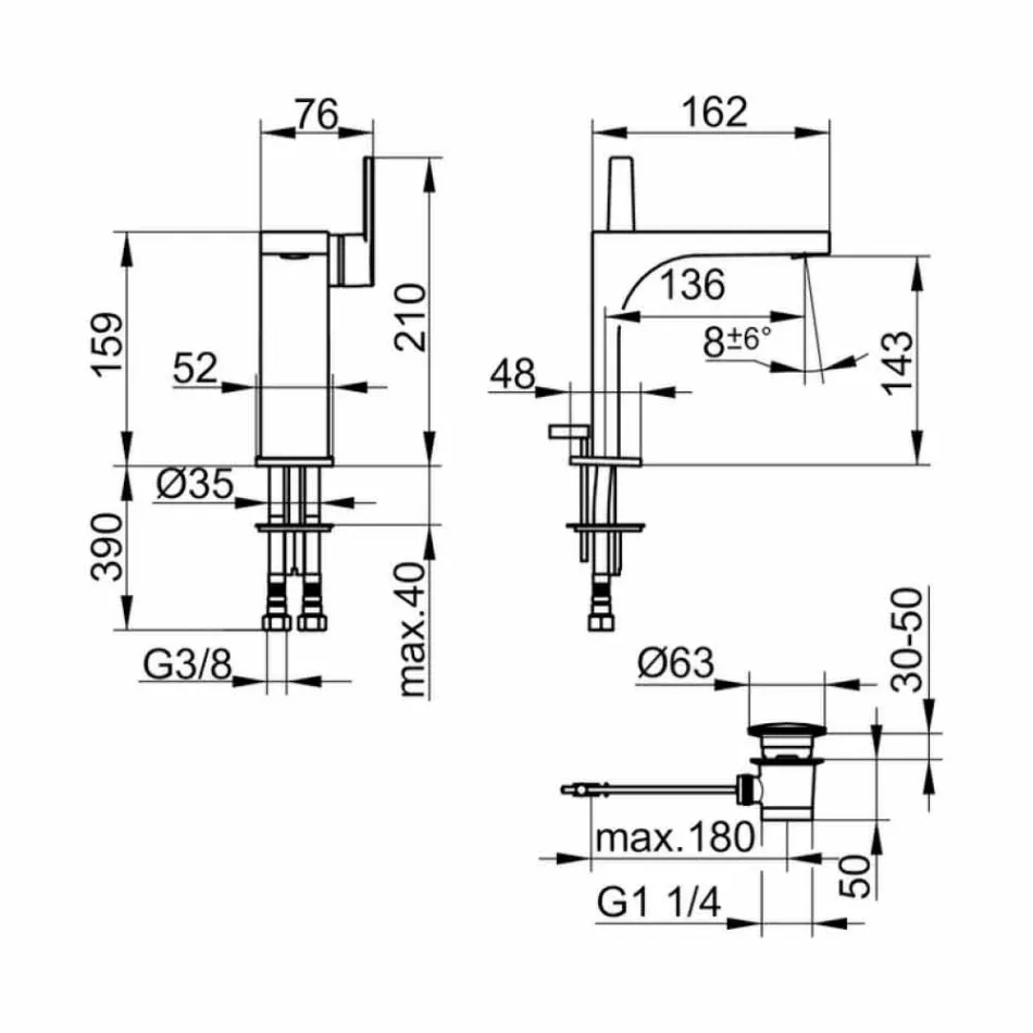 Moderní páková umyvadlová baterie s odtokem z kovu - Etto Viadurini