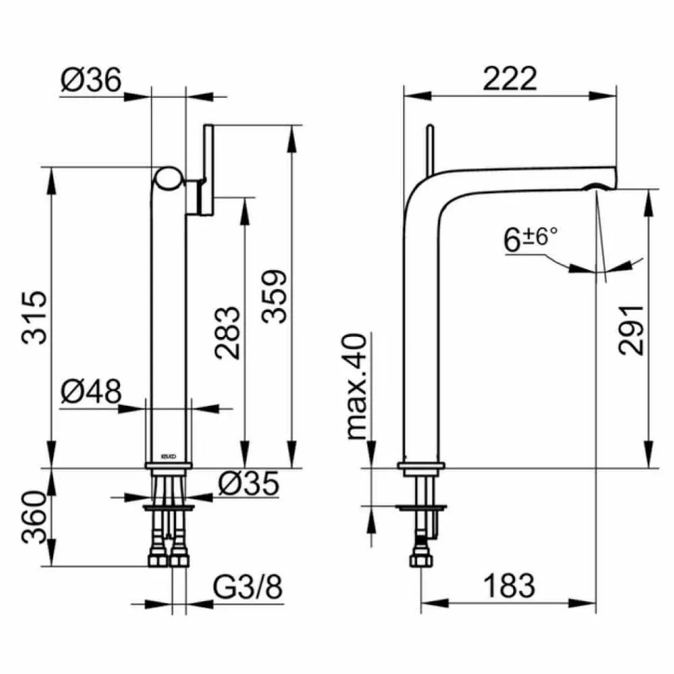 Moderní jednopáková baterie pro umyvadlo bez odtoku z kovu - Pinto Viadurini